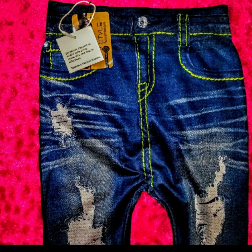 Style Leggings One Size Distressed Denim look NWT - Picture 3 of 5
